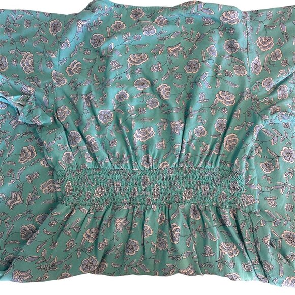 LOFT Turquoise Floral Dress Women's Size 6P Office Core Smocked Back Midi Dress - Picture 5 of 9